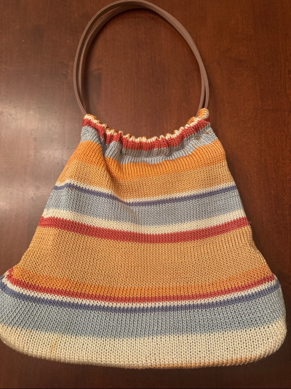 The Sak-Elliott Luca- Striped Knit Tote Bag in Mustard, Cream & Red